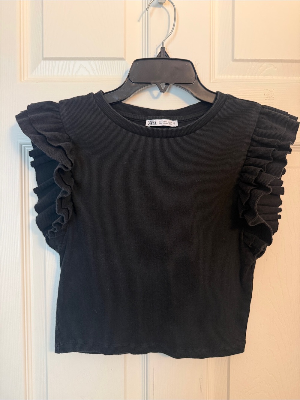 Zara Black Ruffle Sleeve Crop Top